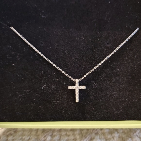 Delicate Cross Necklace in Sterling Silver & Moissanite - Picture 4 of 5